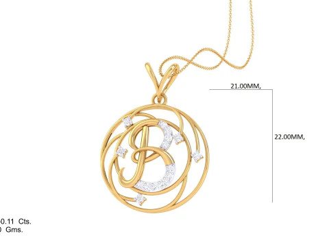 3D Printable Cad jewelry design of Lady diamond Pendant Letter model 3D Model