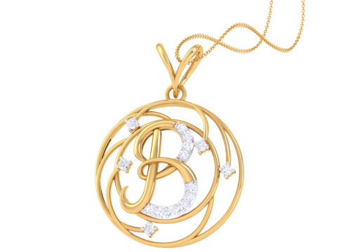 3D Printable Cad jewelry design of Lady diamond Pendant Letter model 3D-Modell