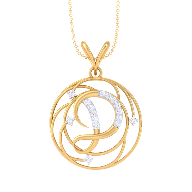 3D Printable Cad jewelry design of Lady diamond Pendant Letter model Modelo 3D .c4d .max .obj .3ds .fbx .stl .blend