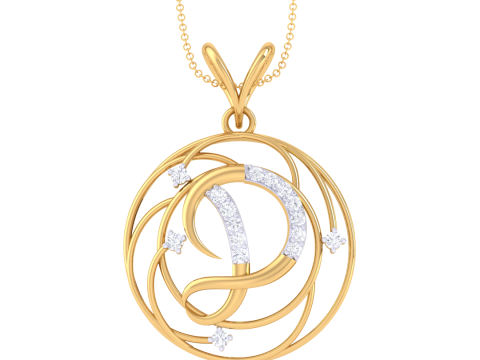 3D Printable Cad jewelry design of Lady diamond Pendant Letter model 3D Model