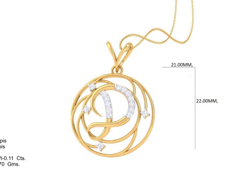 3D Printable Cad jewelry design of Lady diamond Pendant Letter model 3D Model