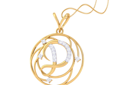 3D Printable Cad jewelry design of Lady diamond Pendant Letter model 3D Model
