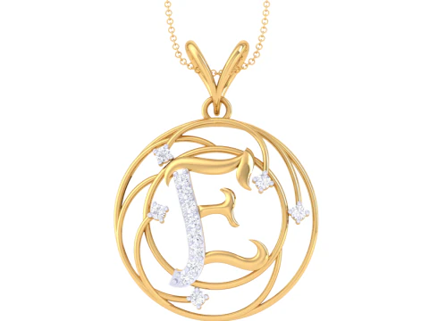 3D Printable Cad jewelry design of Lady diamond Pendant Letter model 3D Model