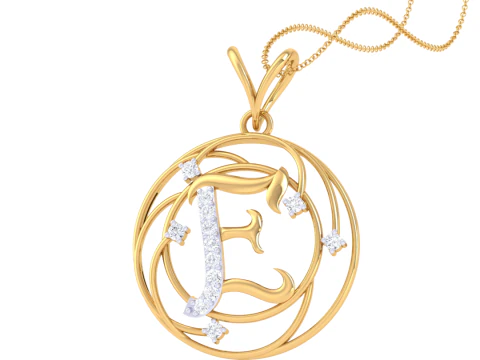 3D Printable Cad jewelry design of Lady diamond Pendant Letter model 3D Model