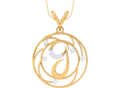 3D Printable Cad jewelry design of Lady diamond Pendant Letter model 3D Model