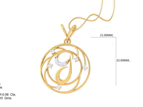3D Printable Cad jewelry design of Lady diamond Pendant Letter model Modello 3D