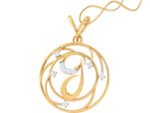 3D Printable Cad jewelry design of Lady diamond Pendant Letter model Modello 3D