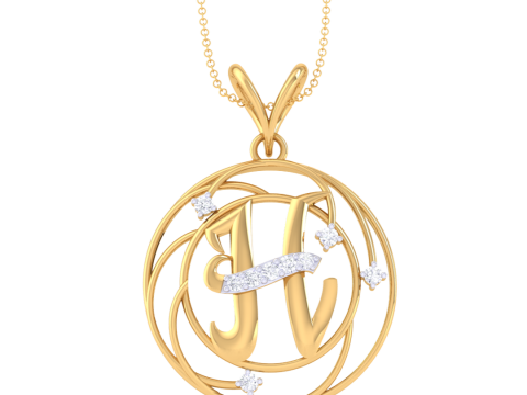 3D Printable Cad jewelry design of Lady diamond Pendant Letter model 3D Model
