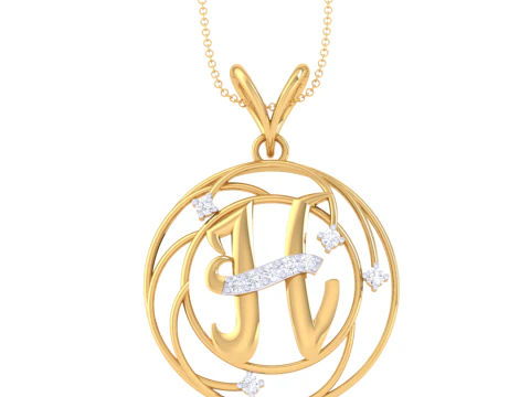 3D Printable Cad jewelry design of Lady diamond Pendant Letter model 3D Model