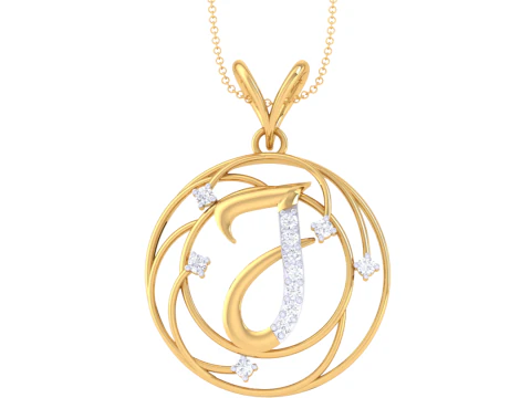 3D Printable Cad jewelry design of Lady diamond Pendant Letter model 3D Model