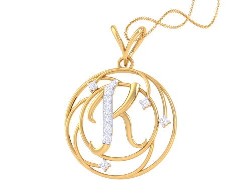 3D Printable Cad jewelry design of Lady diamond Pendant Letter model Modèle 3D