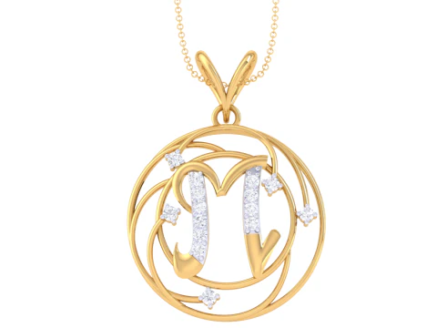3D Printable Cad jewelry design of Lady diamond Pendant Letter model 3D Model