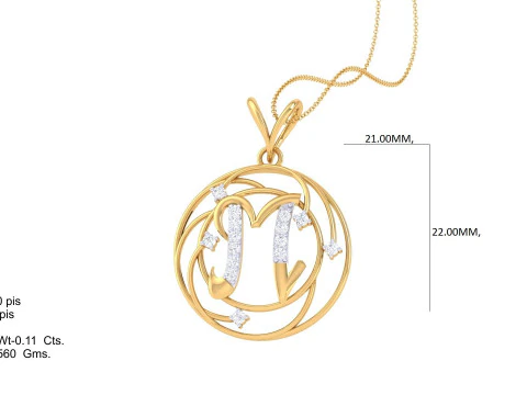 3D Printable Cad jewelry design of Lady diamond Pendant Letter model 3D Model