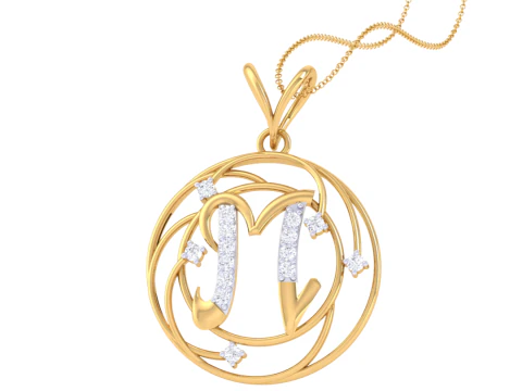 3D Printable Cad jewelry design of Lady diamond Pendant Letter model 3D Model