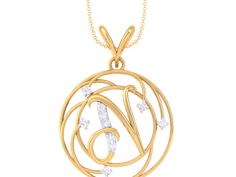 3D Printable Cad jewelry design of Lady diamond Pendant Letter model 3D Model