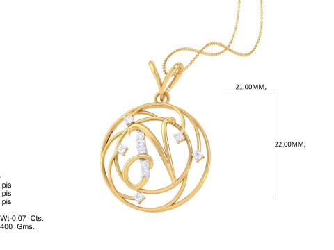 3D Printable Cad jewelry design of Lady diamond Pendant Letter model Model 3D