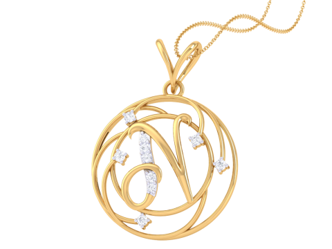 3D Printable Cad jewelry design of Lady diamond Pendant Letter model Model 3D