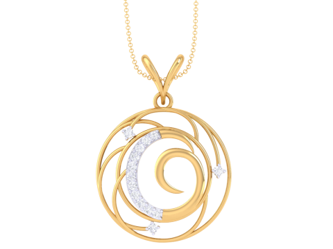 3D Printable Cad jewelry design of Lady diamond Pendant Letter model 3D Model