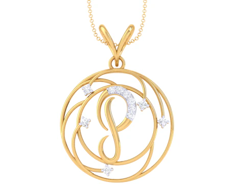 3D Printable Cad jewelry design of Lady diamond Pendant Letter model 3D Model