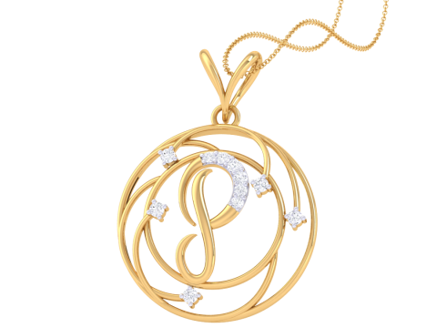 3D Printable Cad jewelry design of Lady diamond Pendant Letter model Modello 3D