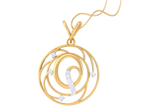 3D Printable Cad jewelry design of Lady diamond Pendant Letter model 3D Model