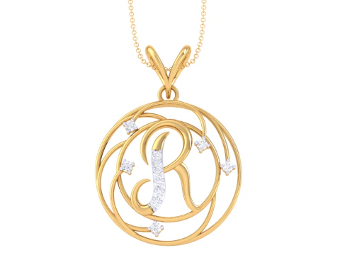 3D Printable Cad jewelry design of Lady diamond Pendant Letter model 3D Model