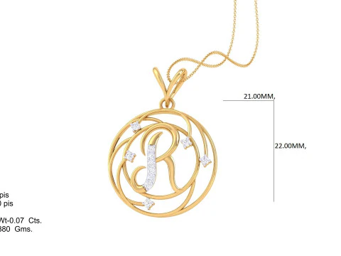 3D Printable Cad jewelry design of Lady diamond Pendant Letter model 3D Model