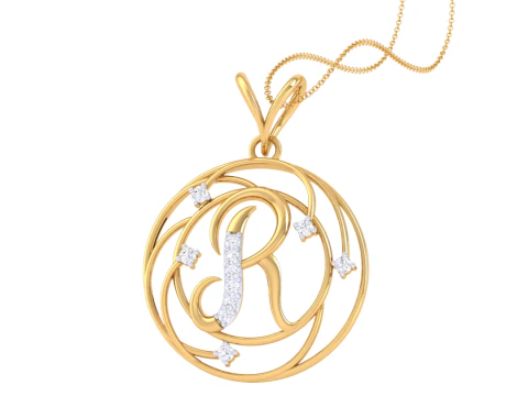 3D Printable Cad jewelry design of Lady diamond Pendant Letter model 3D Model