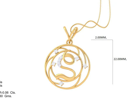 3D Printable Cad jewelry design of Lady diamond Pendant Letter model 3D Model