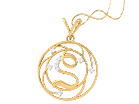 3D Printable Cad jewelry design of Lady diamond Pendant Letter model 3D Model