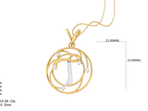 3D Printable Cad jewelry design of Lady diamond Pendant Letter model 3D Model