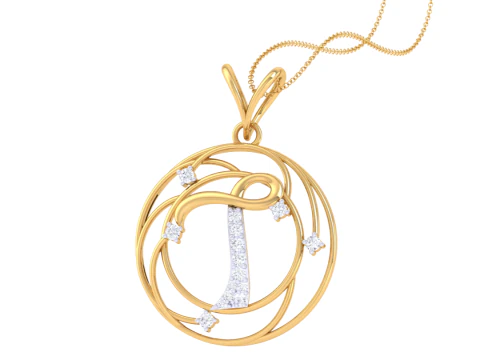 3D Printable Cad jewelry design of Lady diamond Pendant Letter model 3D Model