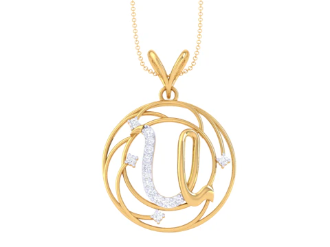 Projekt biżuterii Cad do druku 3D przedstawiający model litery wisiorka Lady Diamond Model 3D