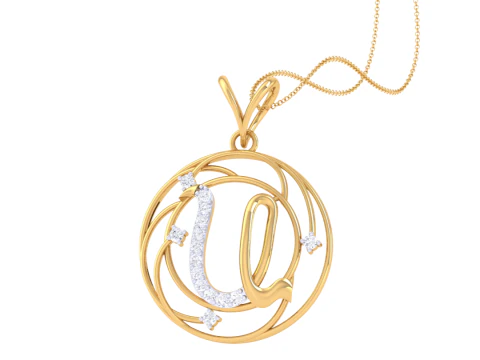 3D Printable Cad jewelry design of Lady diamond Pendant Letter model 3D Model