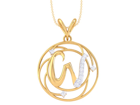 3D Printable Cad jewelry design of Lady diamond Pendant Letter model 3D Model