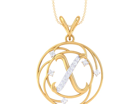3D Printable Cad jewelry design of Lady diamond Pendant Letter model 3D Model