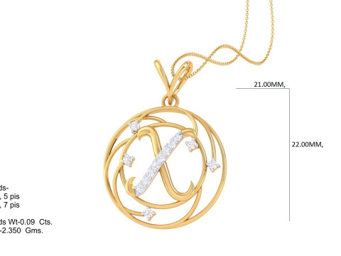 3D Printable Cad jewelry design of Lady diamond Pendant Letter model Model 3D