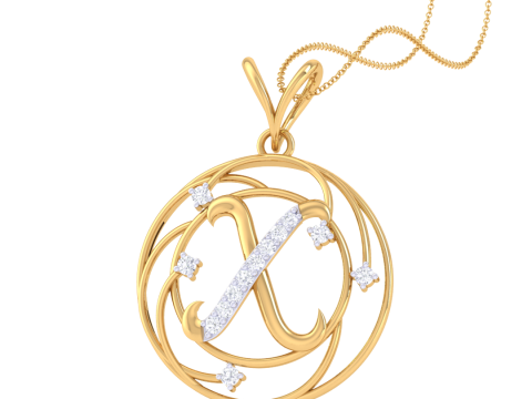 3D Printable Cad jewelry design of Lady diamond Pendant Letter model Model 3D