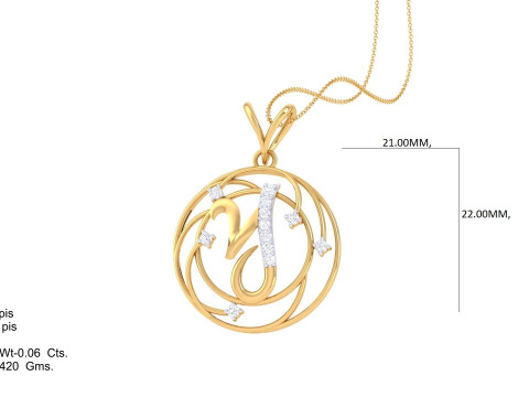 3D Printable Cad jewelry design of Lady diamond Pendant Letter model 3D-Modell