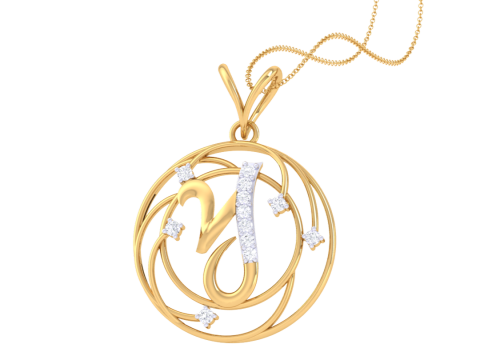 3D Printable Cad jewelry design of Lady diamond Pendant Letter model 3D-Modell