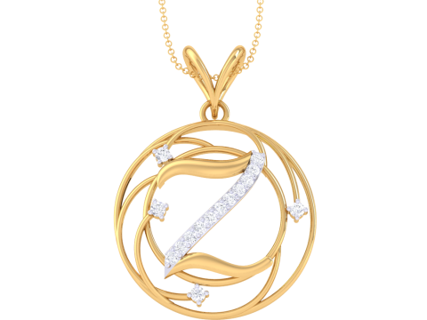 3D Printable Cad jewelry design of Lady diamond Pendant Letter model 3D Model