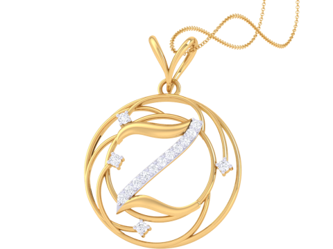 3D Printable Cad jewelry design of Lady diamond Pendant Letter model 3D Model