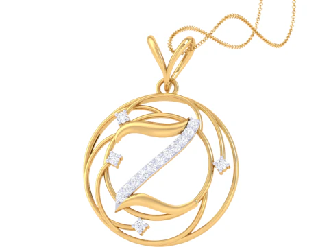 3D Printable Cad jewelry design of Lady diamond Pendant Letter model 3D Model