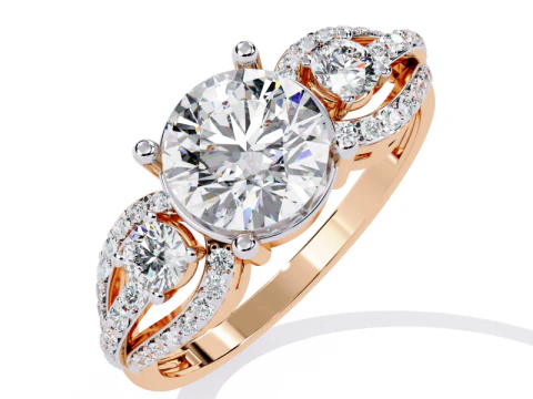 डायमंड के साथ सॉलिटेयर लेडी रिंग का प्रिंट करने योग्य 3डी आभूषण मॉडल 3D मॉडल