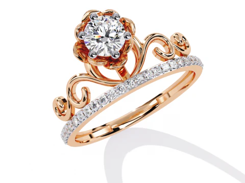 Mod&egrave;le de bijoux 3D imprimable de Solitaire Lady Ring avec diamant Modèle 3D