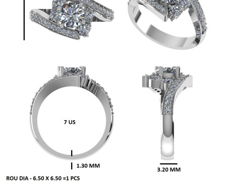 Printable 3D jewelry model of Solitaire Lady Ring with Diamond 3D Модель