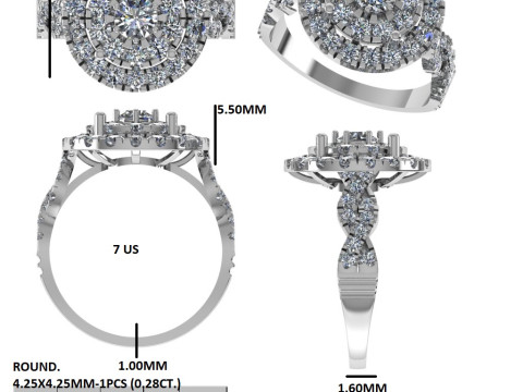 Printable 3D jewelry model of Solitaire Lady Ring with Diamond Model 3D