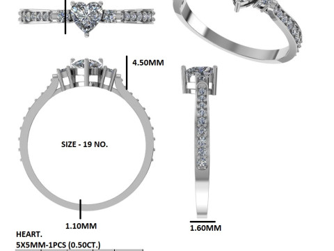 Printable 3D jewelry model of Solitaire Lady Ring with Diamond 3D Model