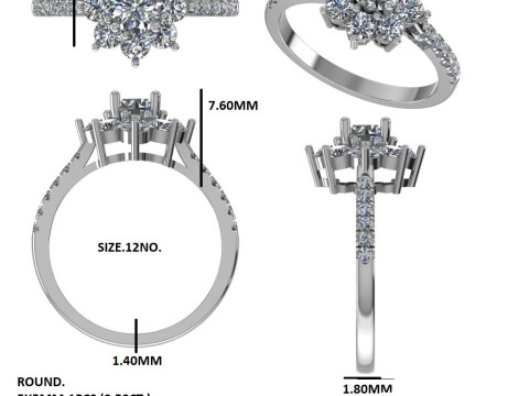 Printable 3D jewelry model of Solitaire Lady Ring with Diamond 3D Model