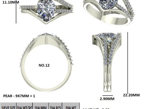 Printable 3D jewelry model of Solitaire Lady Ring with Diamond Model 3D